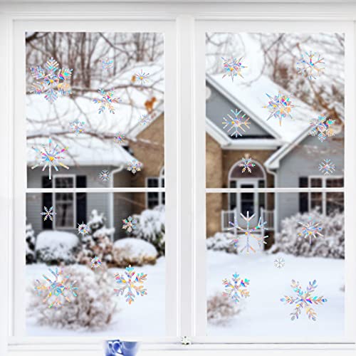 Window Clings, Non Adhesive Prismatic Rainbow Snowflake (28pcs) T8216