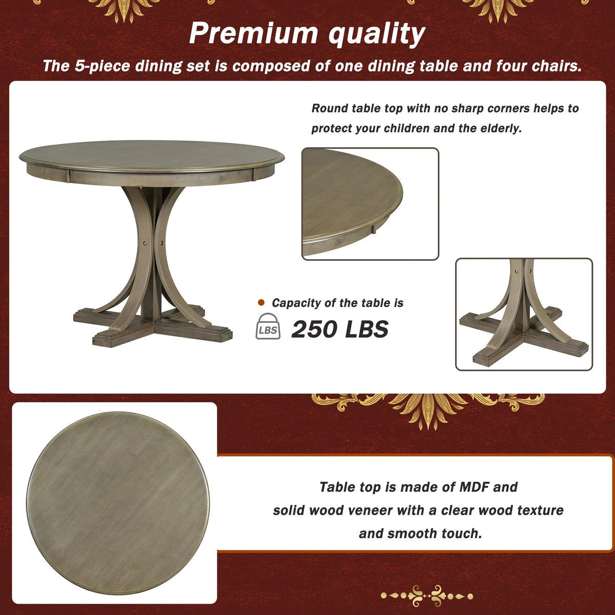 5-Piece Round Dining Table Set with Chairs K32101