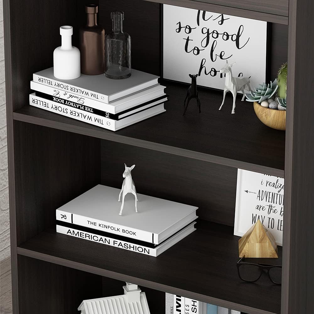 Black-Brown 3 Tier Wooden Bookcase Storage Cabinet with 2 Doors and 1 Drawer W6875