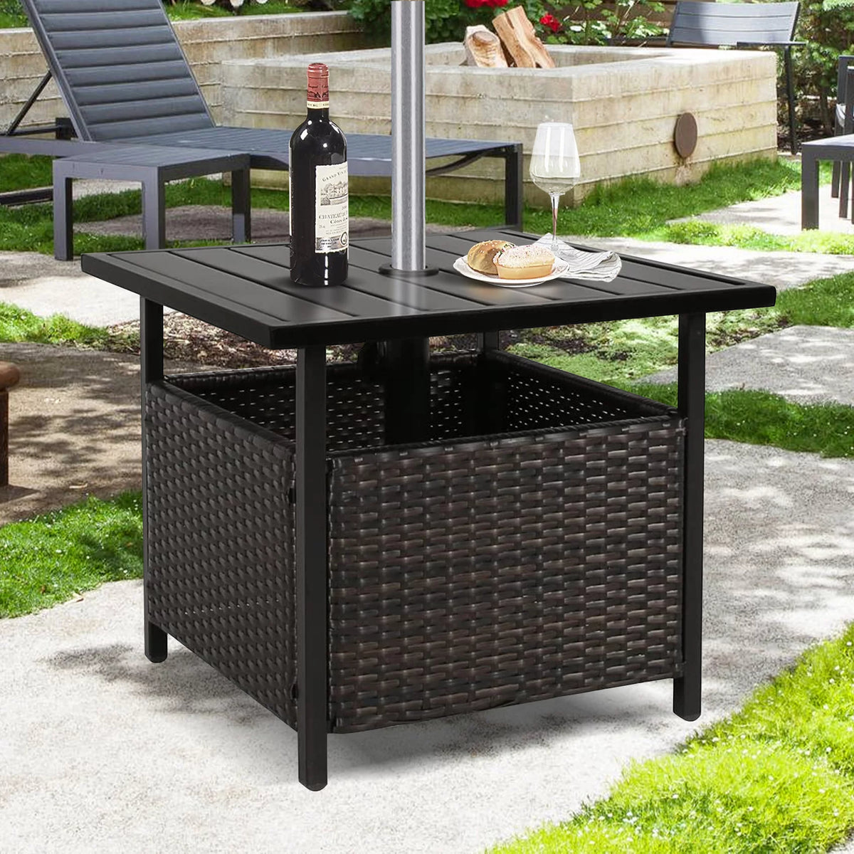 PE Wicker Umbrella Side Table Stand C226