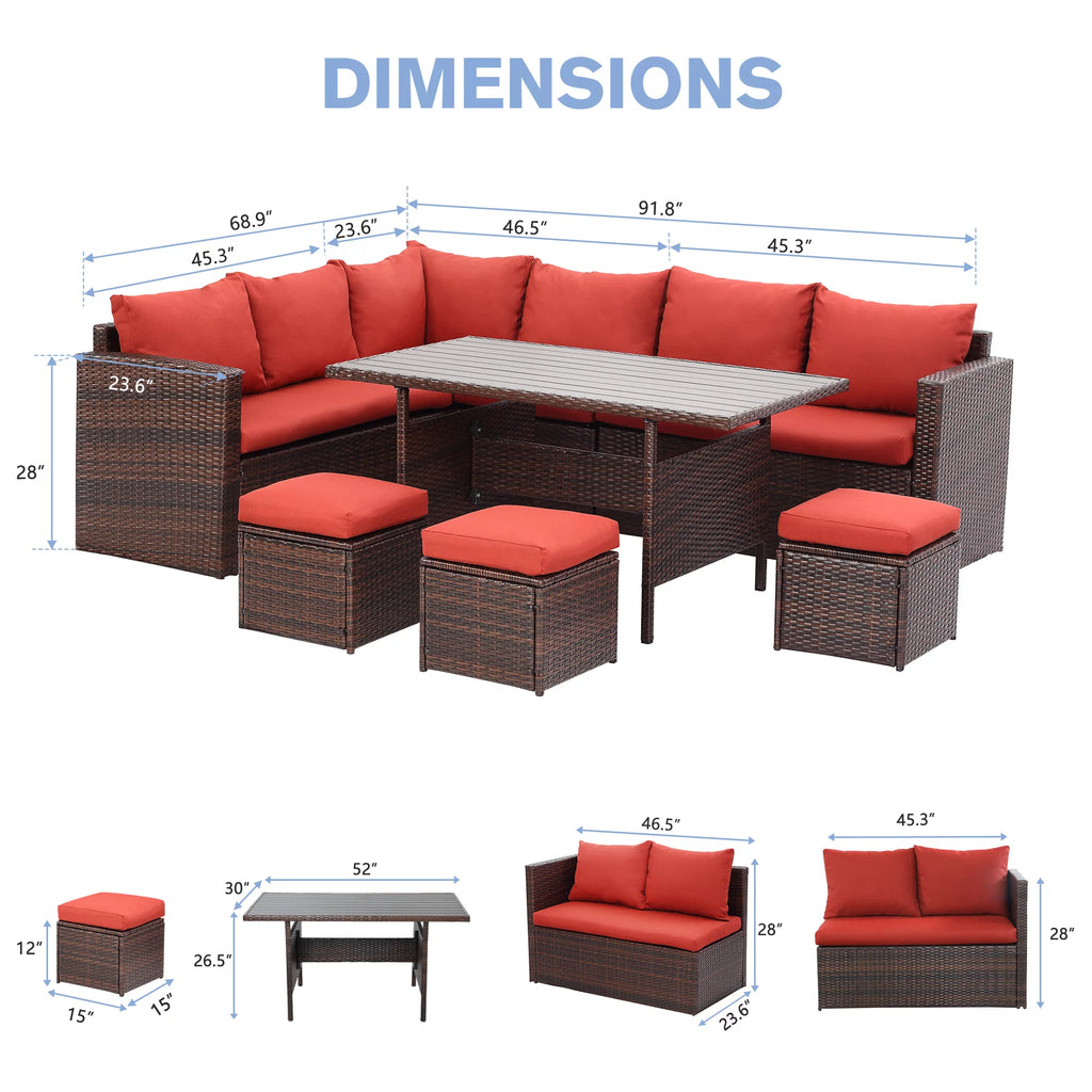 7 Piece All Weather Wicker Patio Furniture Set with Ottoman E45409