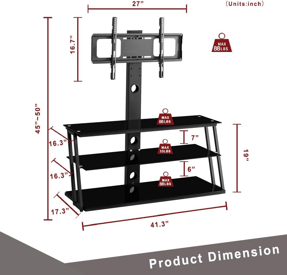 Angle and Height Adjustable Swivel TV Stand with Shelves K78920