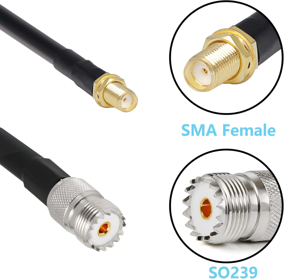 36 ft SMA Female to SO239 Extension Cable, Pure Copper Low-Loss Coaxial Cables 50 Ohm Pack of 2 O214