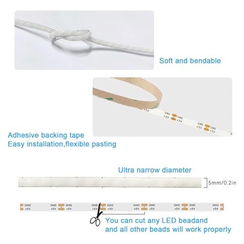 Ultra-Thin 5mm USB LED Light Strip with APP Control 160LEDs 4.92ft B619