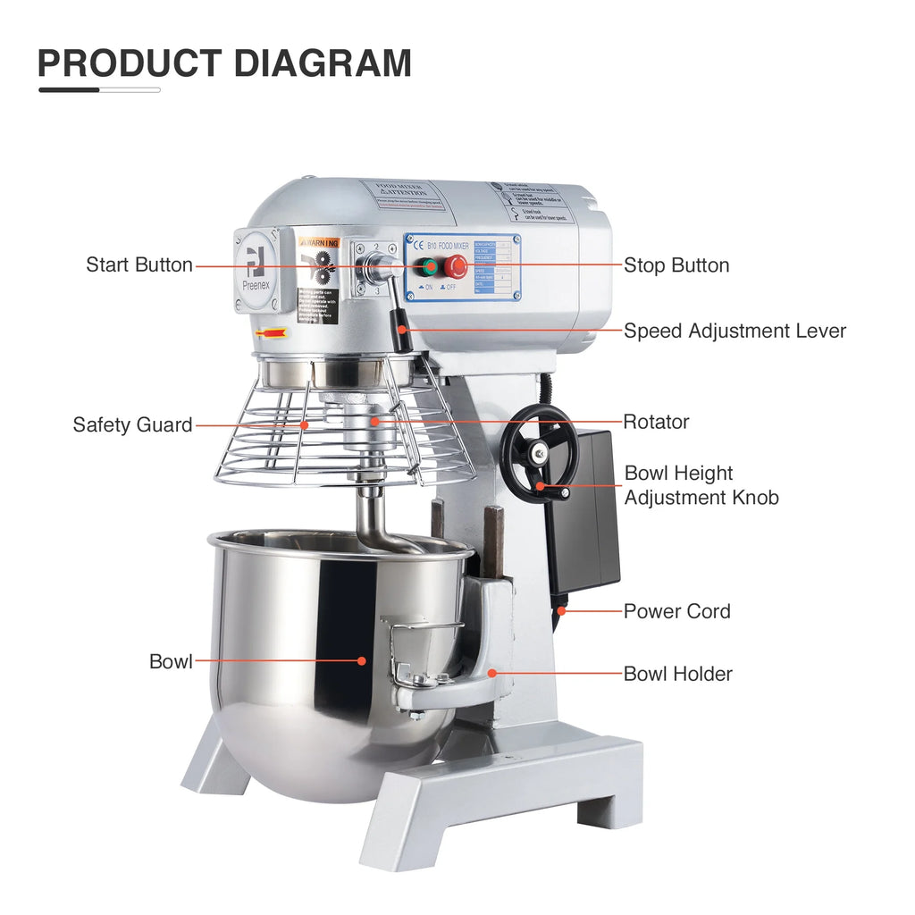 10Qt 600W Commercial Stand Mixer with 3 Attachment D31901
