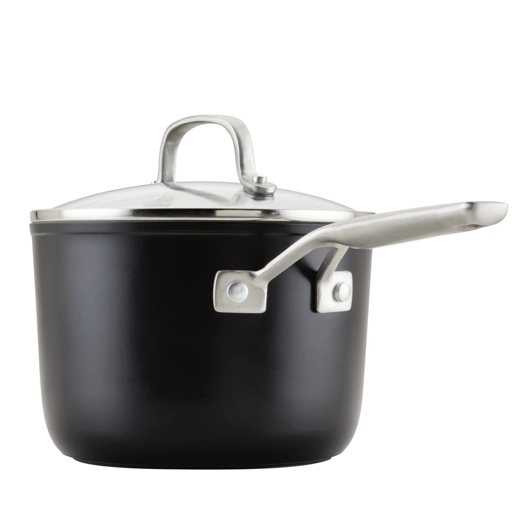 Hard Anodized Ceramic Nonstick Sauce Pan with Lid, 3qt, Matte Black I2808