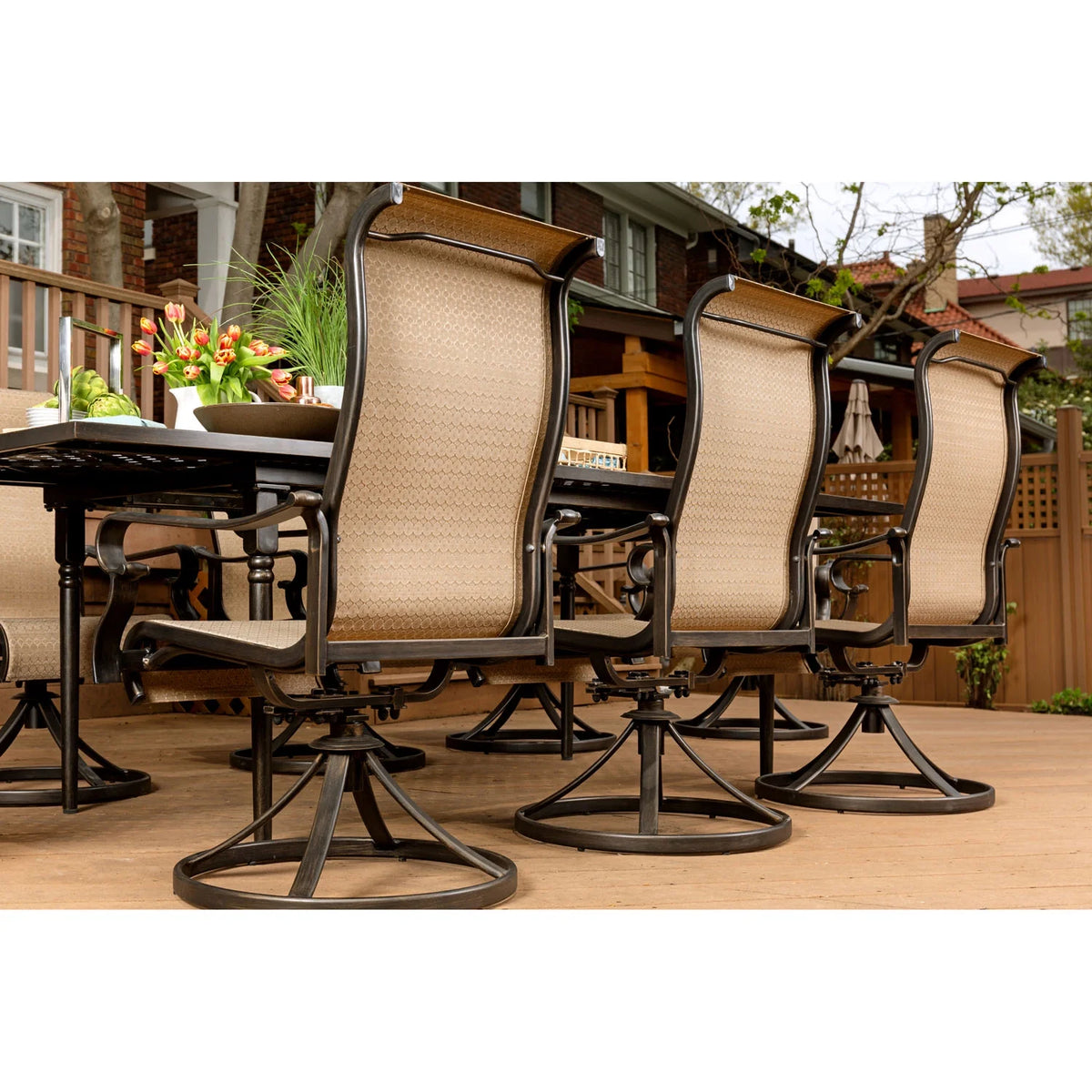 9-Piece Dining Set with Expandable Table and 8 Swivel Rockers Y349740