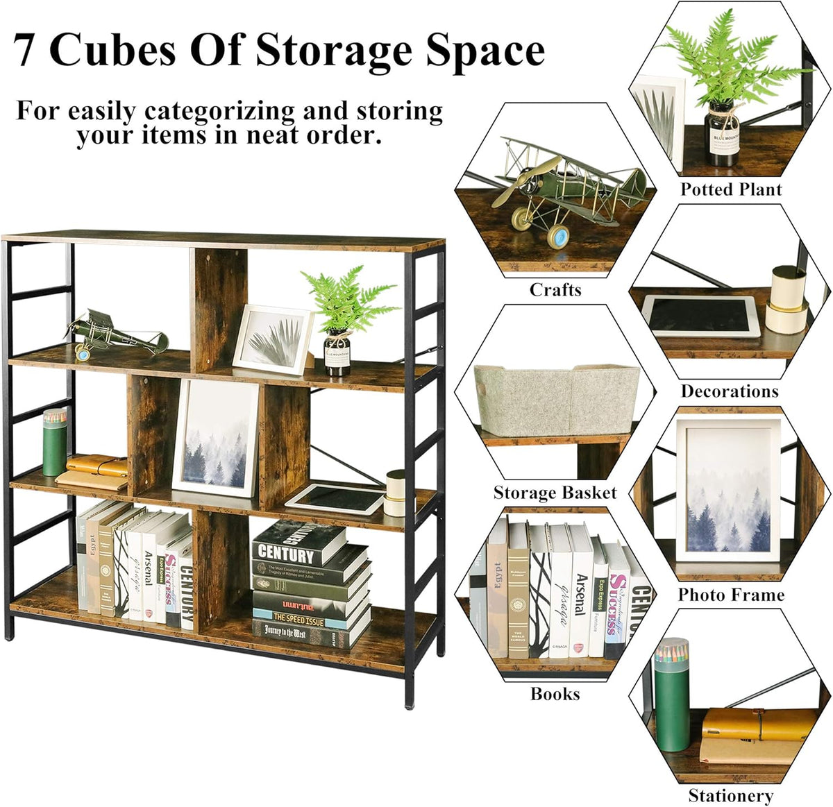 3-Tier Square Bookcase with 7 Open Storage Shelves R471006