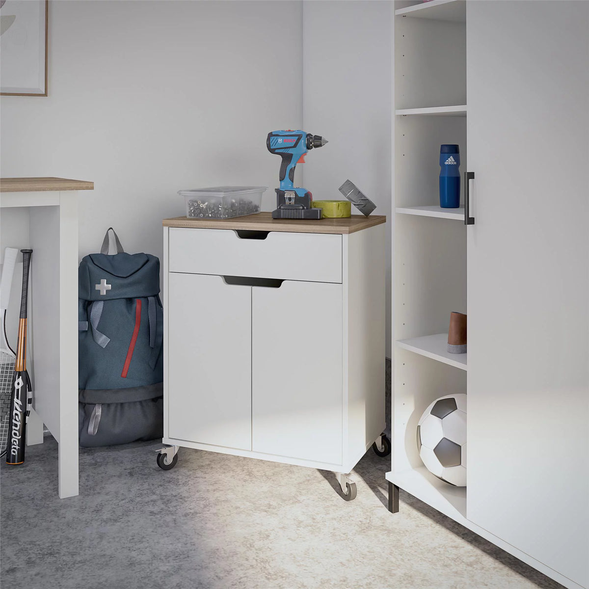 2 Door 1 Drawer Storage Cart with Locking Casters C983