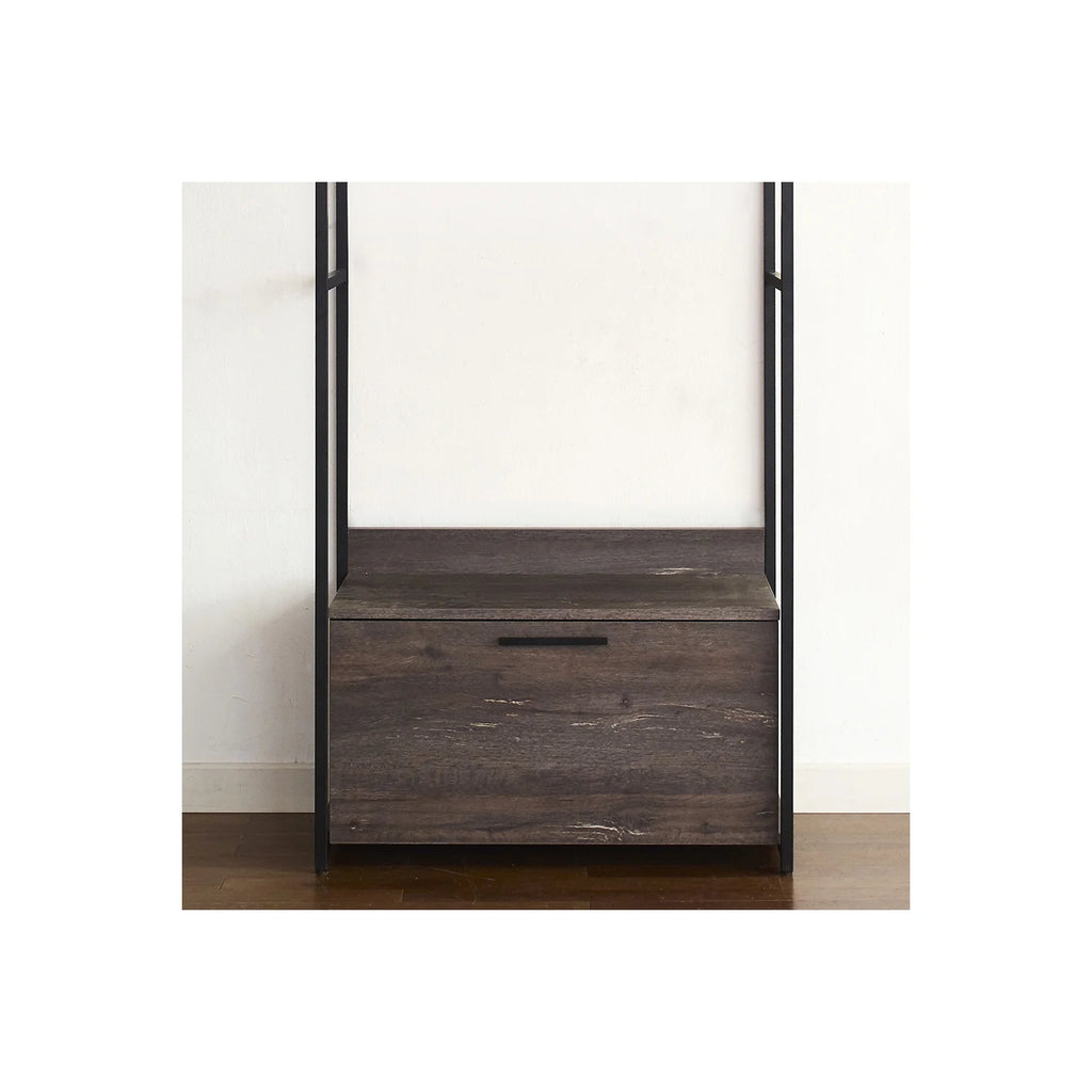 Wood and Metal Walk-in Closet with 1-Drawer in Rustic Gray D57445