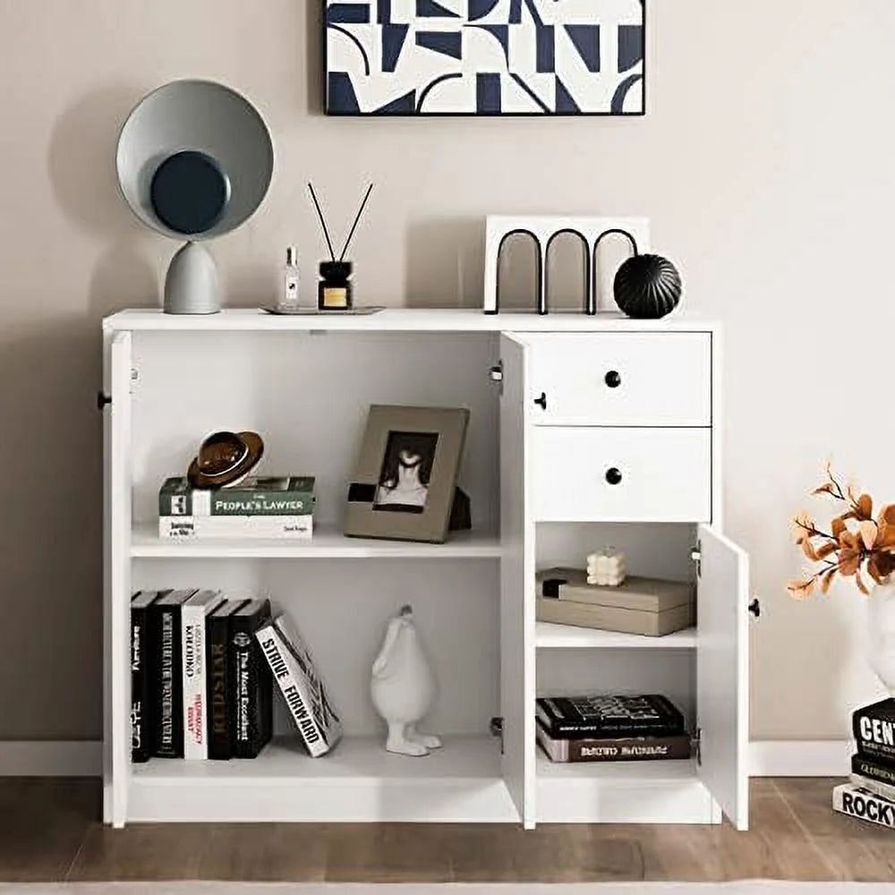 Buffet Cabinet with 2 Drawers 3-Door Adjustable Shelves White M24770