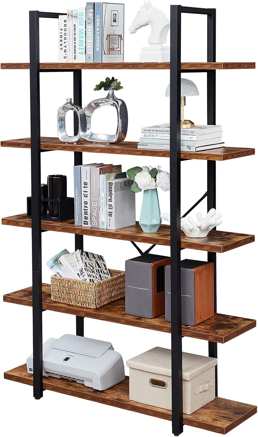 5-Shelf Industrial Bookshelf with Metal Frame J48323