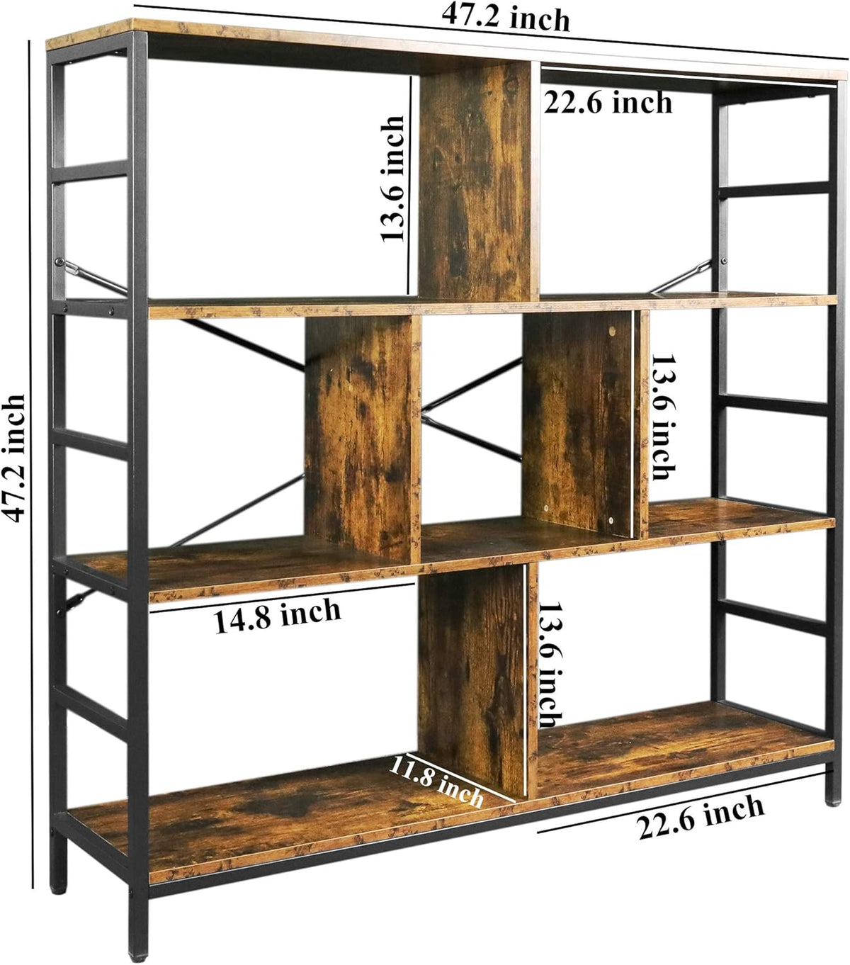 3-Tier Square Bookcase with 7 Open Storage Shelves R471006