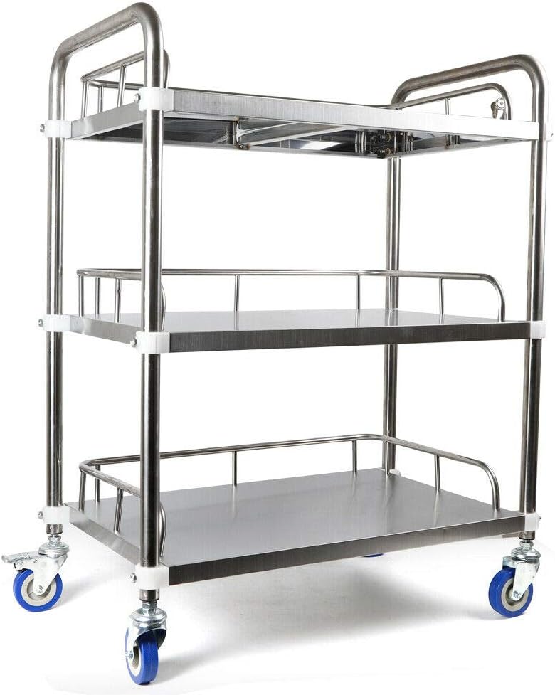 3 Layers Stainless Steel Cart Trolley with Lockable Wheels J563
