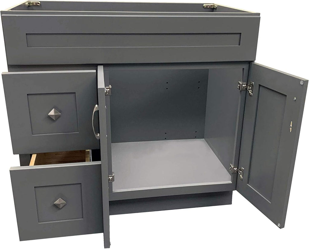 Grey Shaker Single-Sink Bathroom Vanity Base Cabinet 36 Wide x 21 Deep U298
