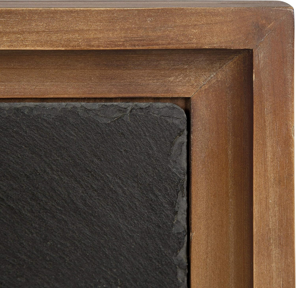 Industrial Modern Wood and Slate Side Accent Table with Black Iron Metal Base X7915