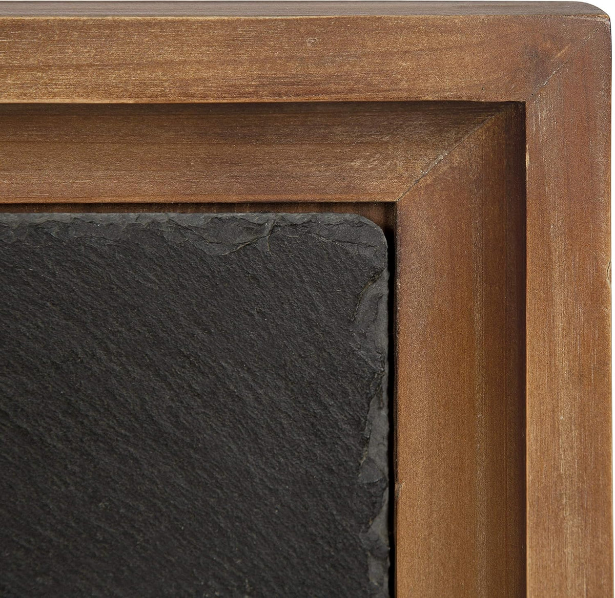 Industrial Modern Wood and Slate Side Accent Table with Black Iron Metal Base X7915