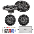 6.5 3-Way Black Car Speakers (Pair), 6x9 3-Way Car Black Speakers (Pair), 4-Channel Marine Amplifier, 18 AWG 50 Feet Speaker Wire Cable L256