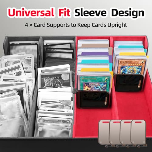 4 Rows Trading Card Storage Box 3200+ Card Organizer with 200 Sleeves & 24 Dividers Black & Blue E8913