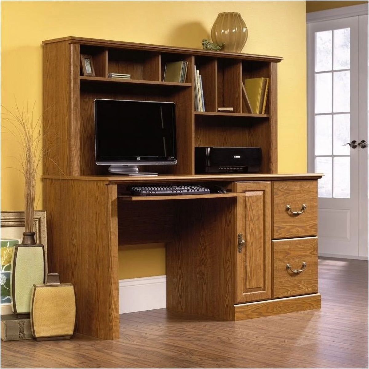 Traditional Wood Computer Desk with Hutch K298