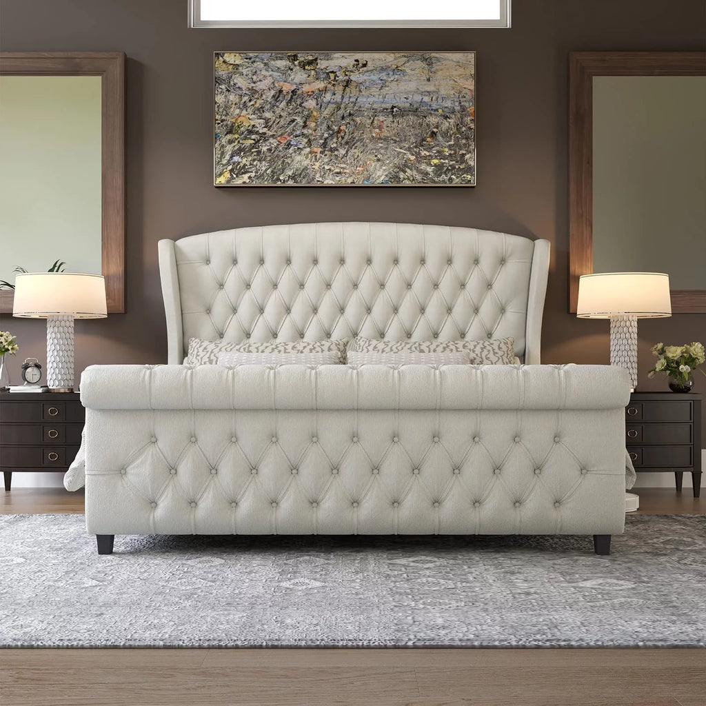 Queen Size Velvet Upholstered Platform Bed Frame G8917