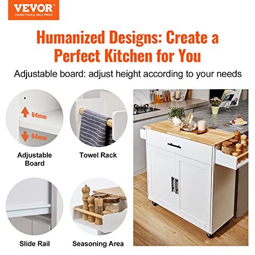 White Rolling Kitchen Island Cart with Storage Cabinet and Drawer Y393064