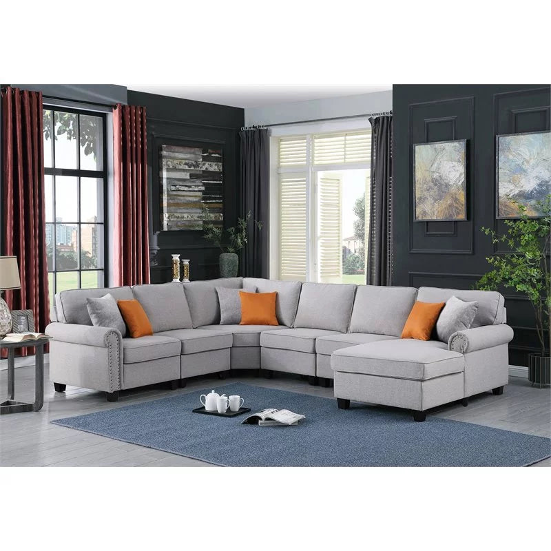 Light Gray Fabric U-Shaped Sectional Sofa N629529