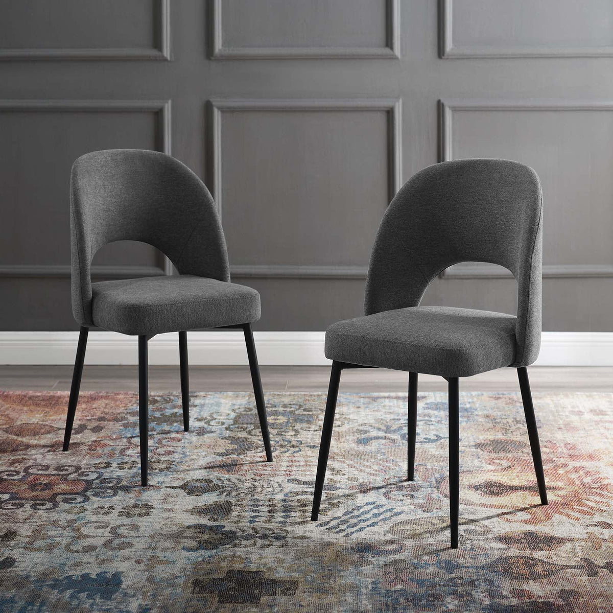 Black Charcoal Upholstered Fabric Dining Side Chair Set of 2 L89932