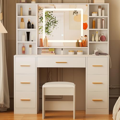 White Vanity Desk Table with Lighted Mirror L7722