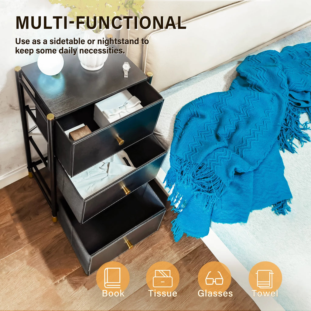 Black 3 Drawer Fabric Dresser A658