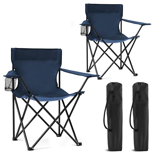 2 Pack Black Portable Camping Chairs with Cup Holder & Carry Bag X83220
