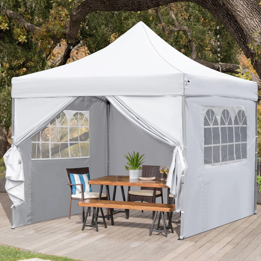 10' x 10' Pop up Canopy Tent with 4 Side Panels, White K472