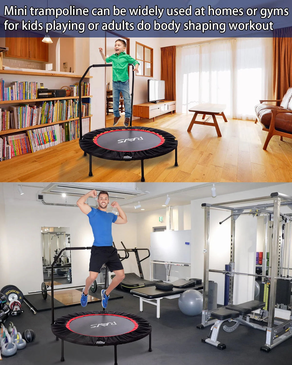 48'' Black Foldable Mini Fitness Trampoline with Handle O78415