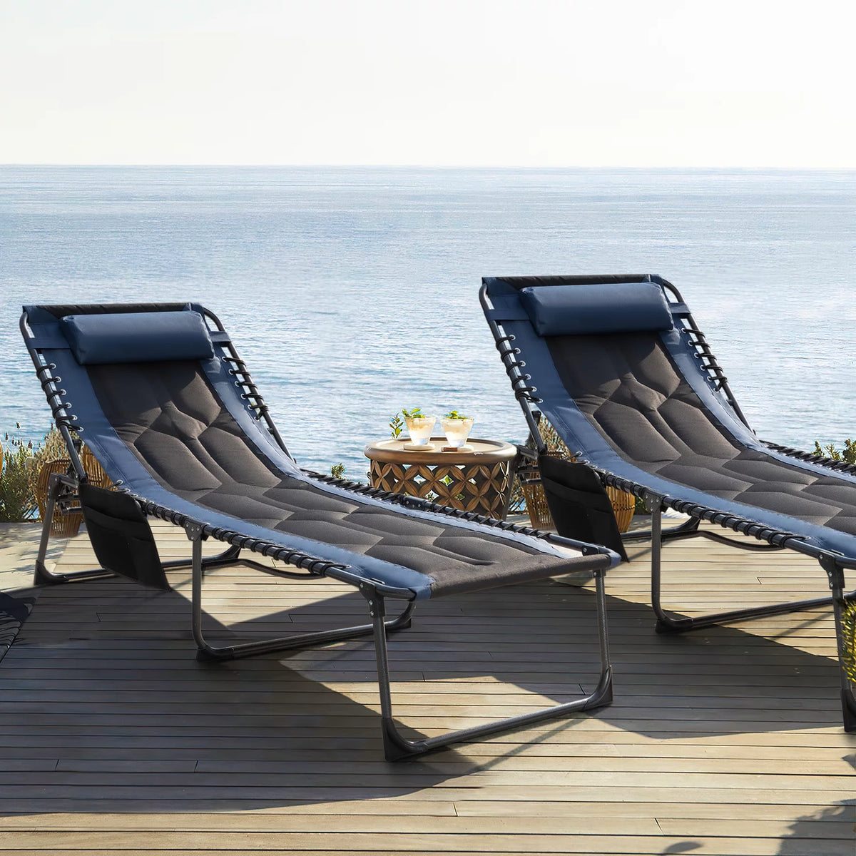 Blue Adjustable Folding Metal Lounge Chairs Y8119