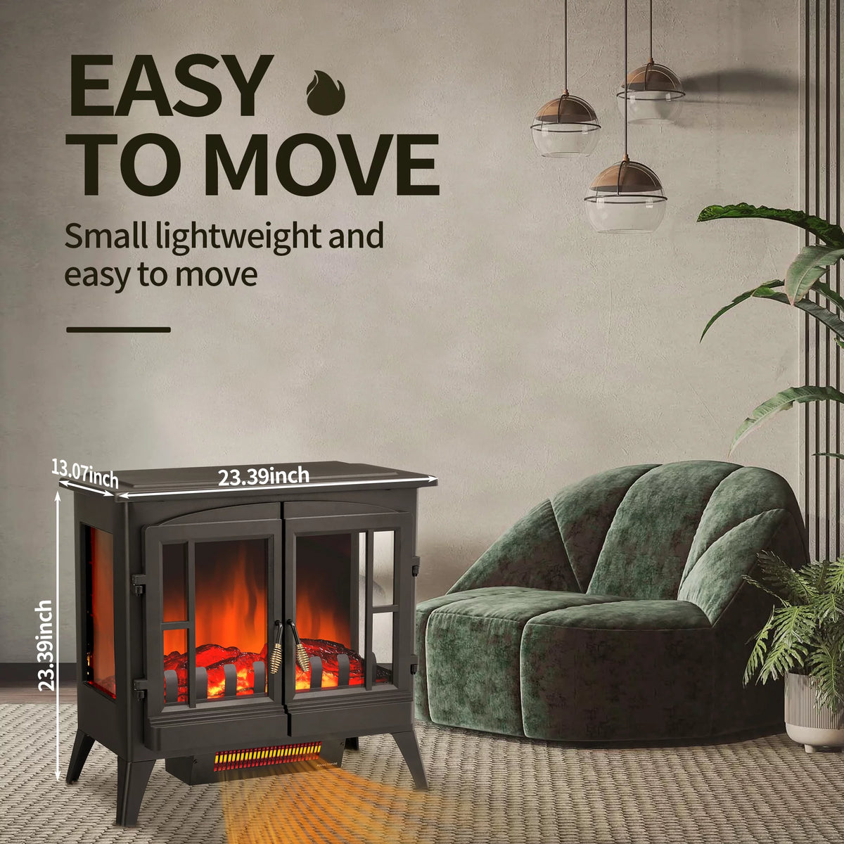 Electric Fireplace Stove, Freestanding, Portable, Thermostat, 1000W/1500W (23 Inch) A284985
