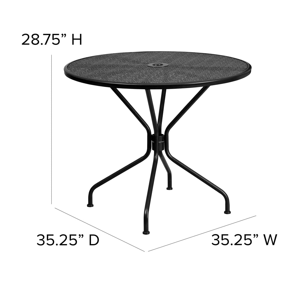 Round Black Indoor-Outdoor Steel Patio Table with Umbrella Hole I8175