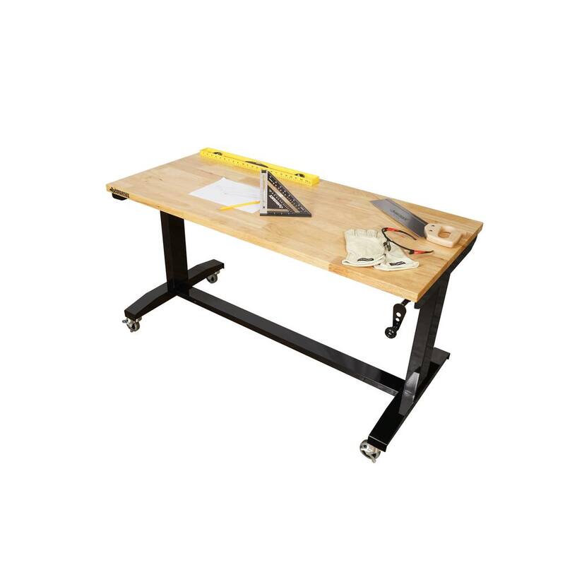 Black Adjustable Height Solid Wood Top Workbench Table F75179