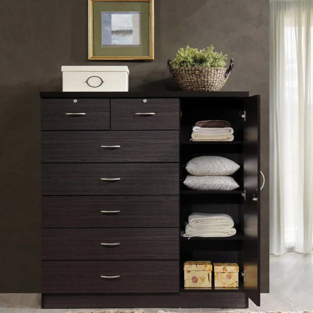 White 7 Drawer Chest with 1 Door 3 Shelves Z345