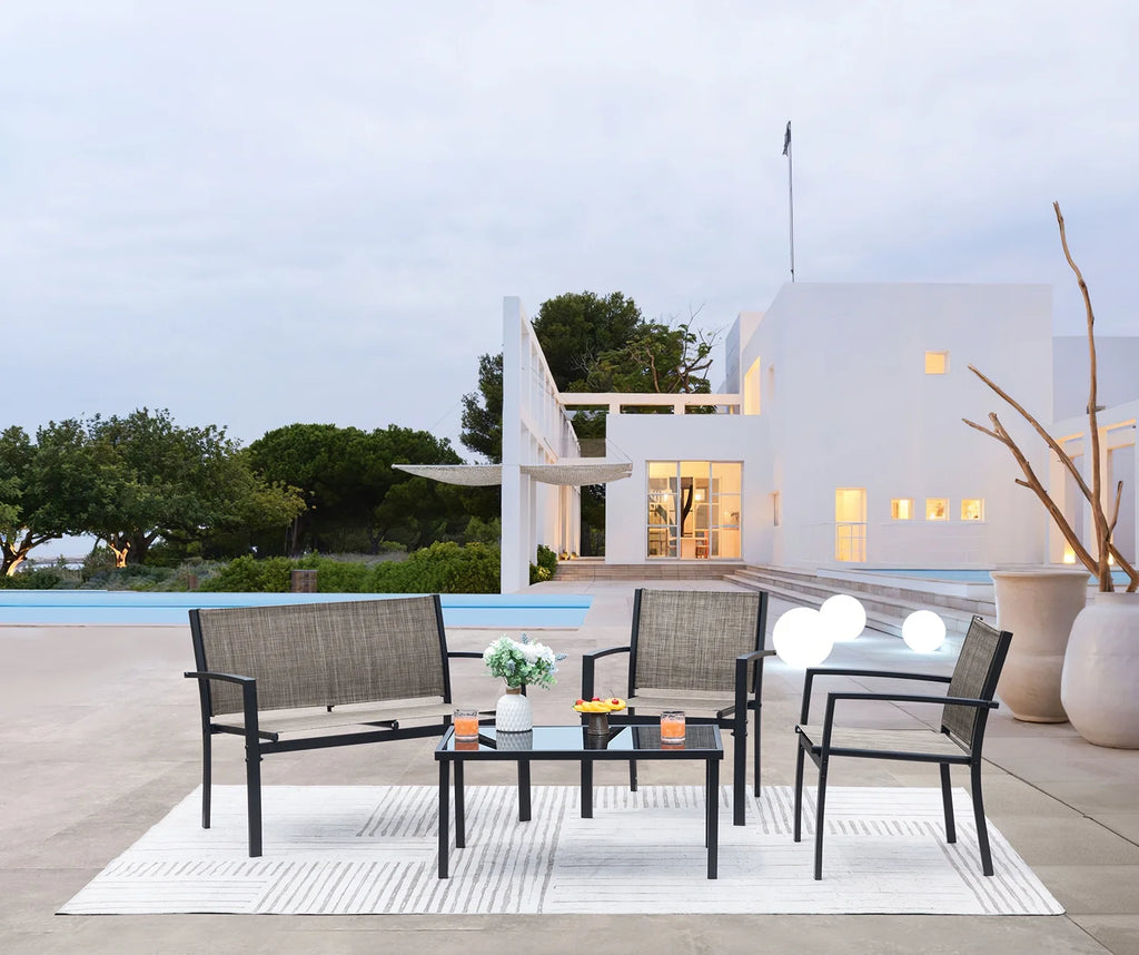 4 Pieces Textilene Patio Furniture Set with Loveseat Tea Table P1974