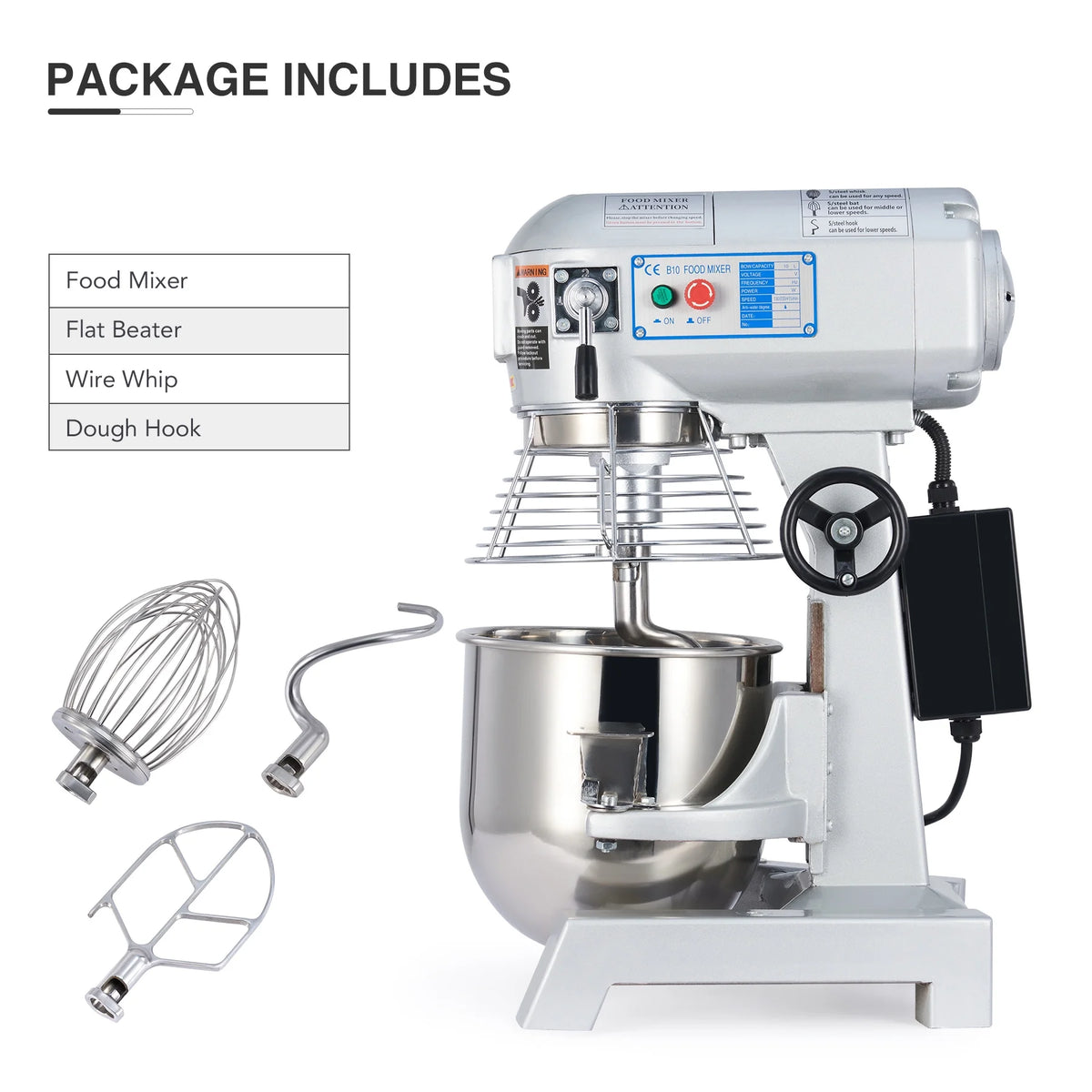 10Qt 600W Commercial Stand Mixer with 3 Attachment D31901
