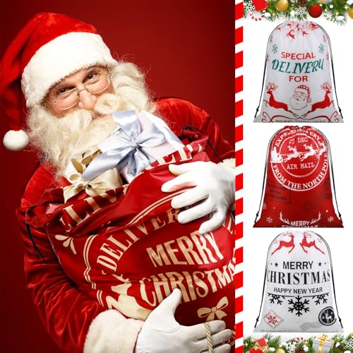 8 Pcs Christmas Drawstring Gift Bags X46387