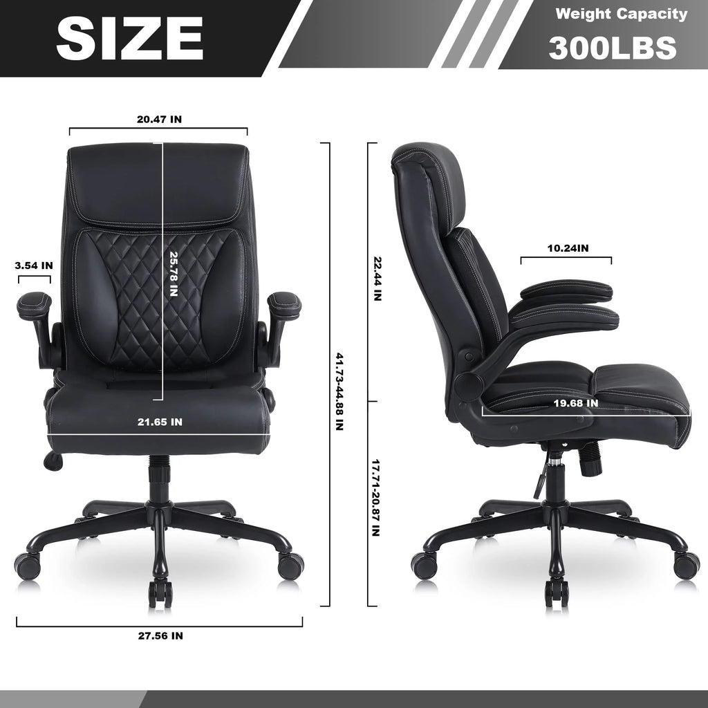 Black Ergonomic PU Leather Executive Office Chair with Lumbar Support Y475527
