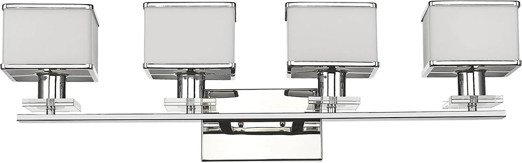 4 Light Chrome Finish White Opal Glass Bath Vanity Wall Fixture 32" Wide H3252
