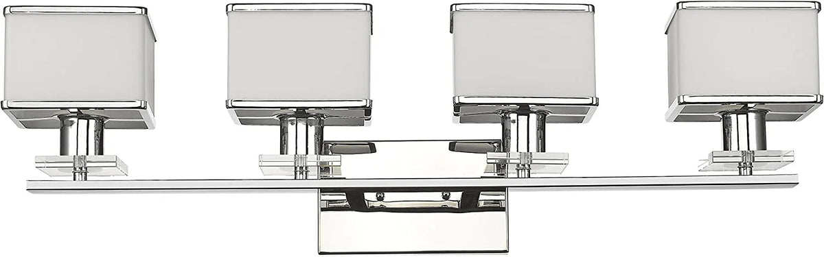 4 Light Chrome Finish White Opal Glass Bath Vanity Wall Fixture 32" Wide H3252
