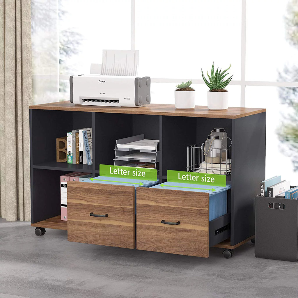 L-Shaped Computer Desk with File Cabinet and Storage Shelves I410