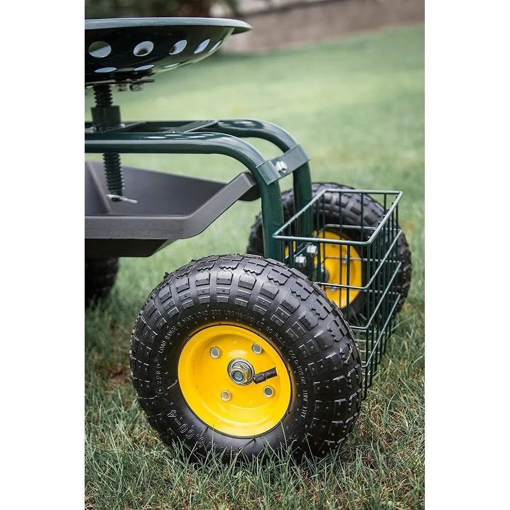Green Garden Cart with Swivel Seat and Basket T54110