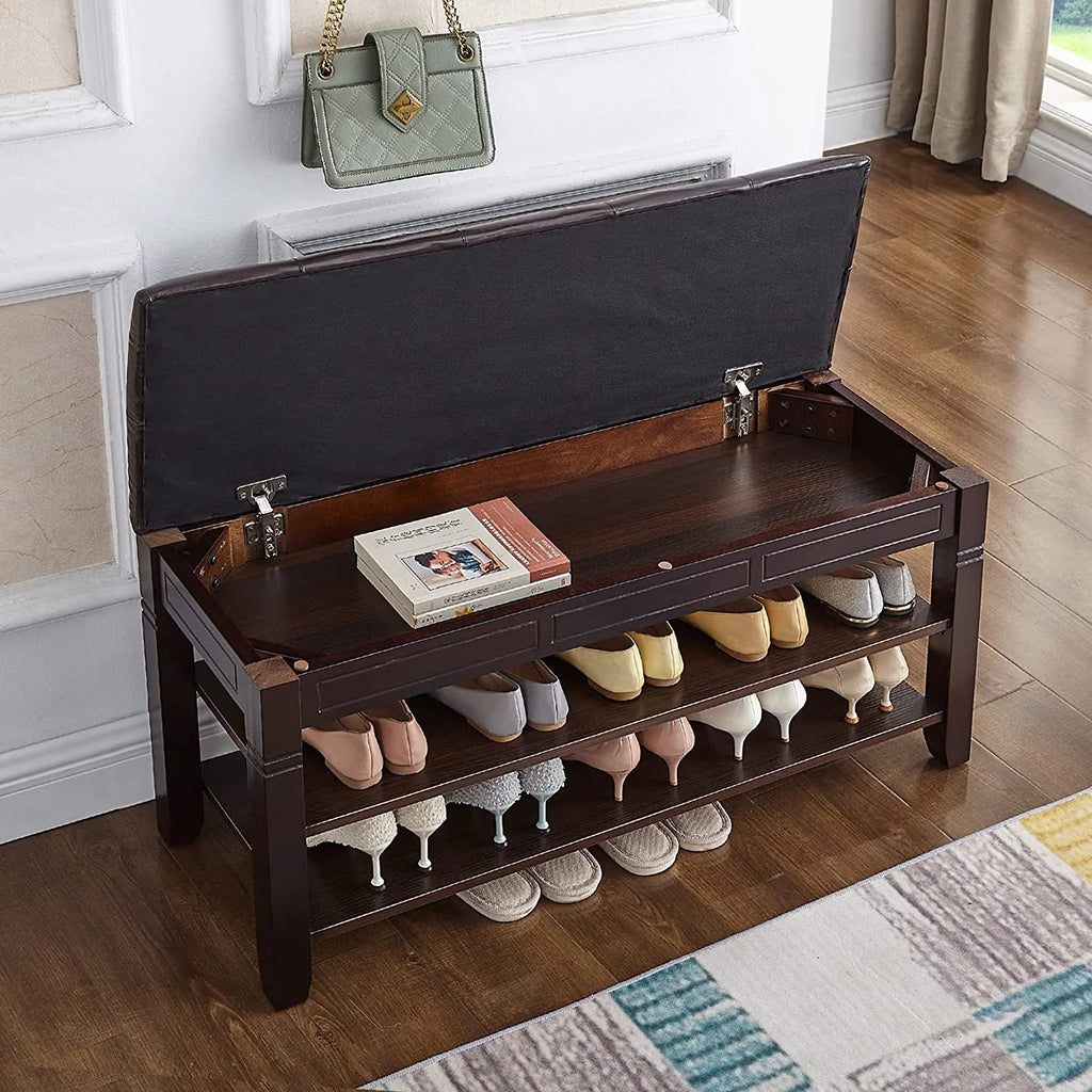 Black Shoe Storage Bench with Cushion N27349