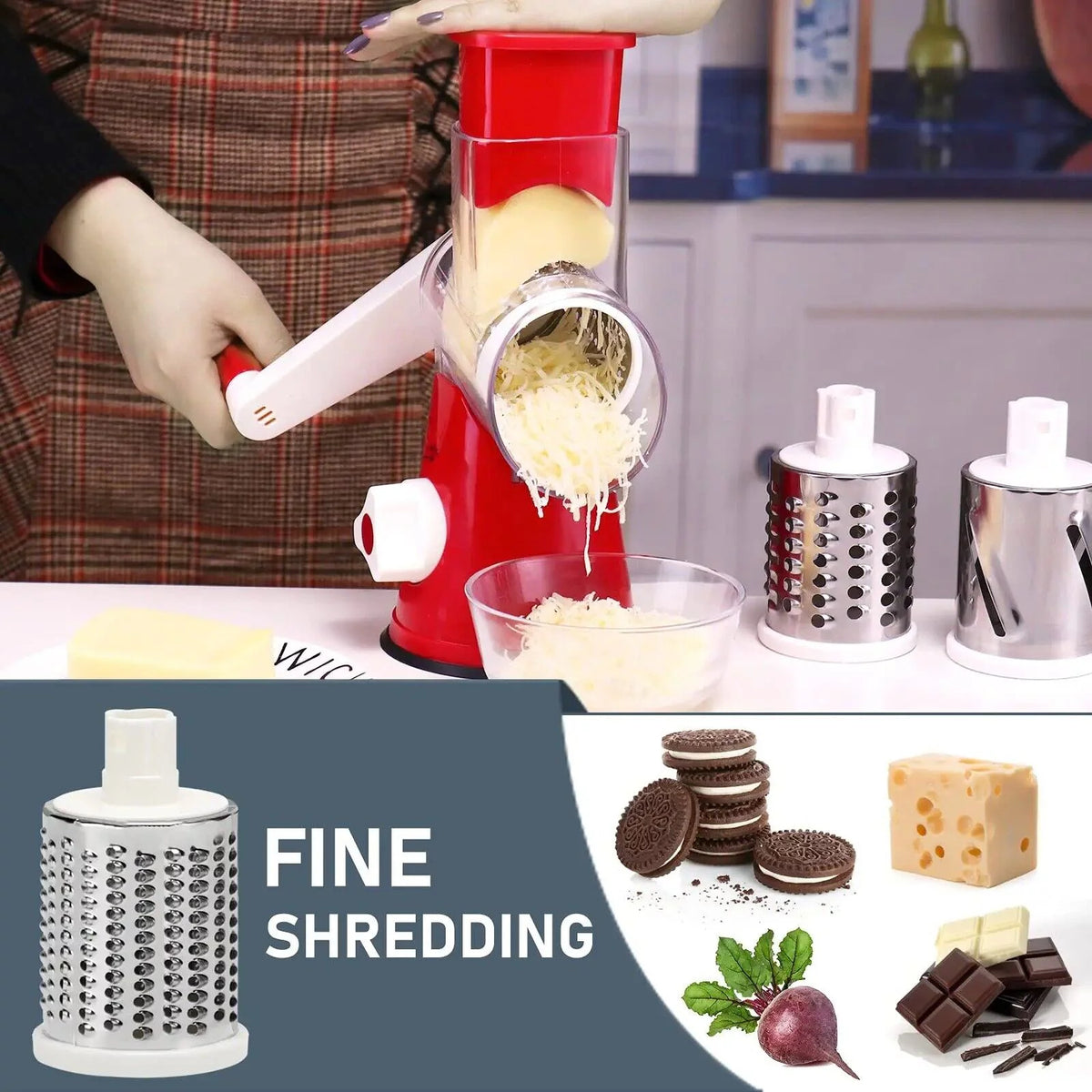 Manual Vegetable Slicer and Grater with 3 Interchangeable Blades C893750