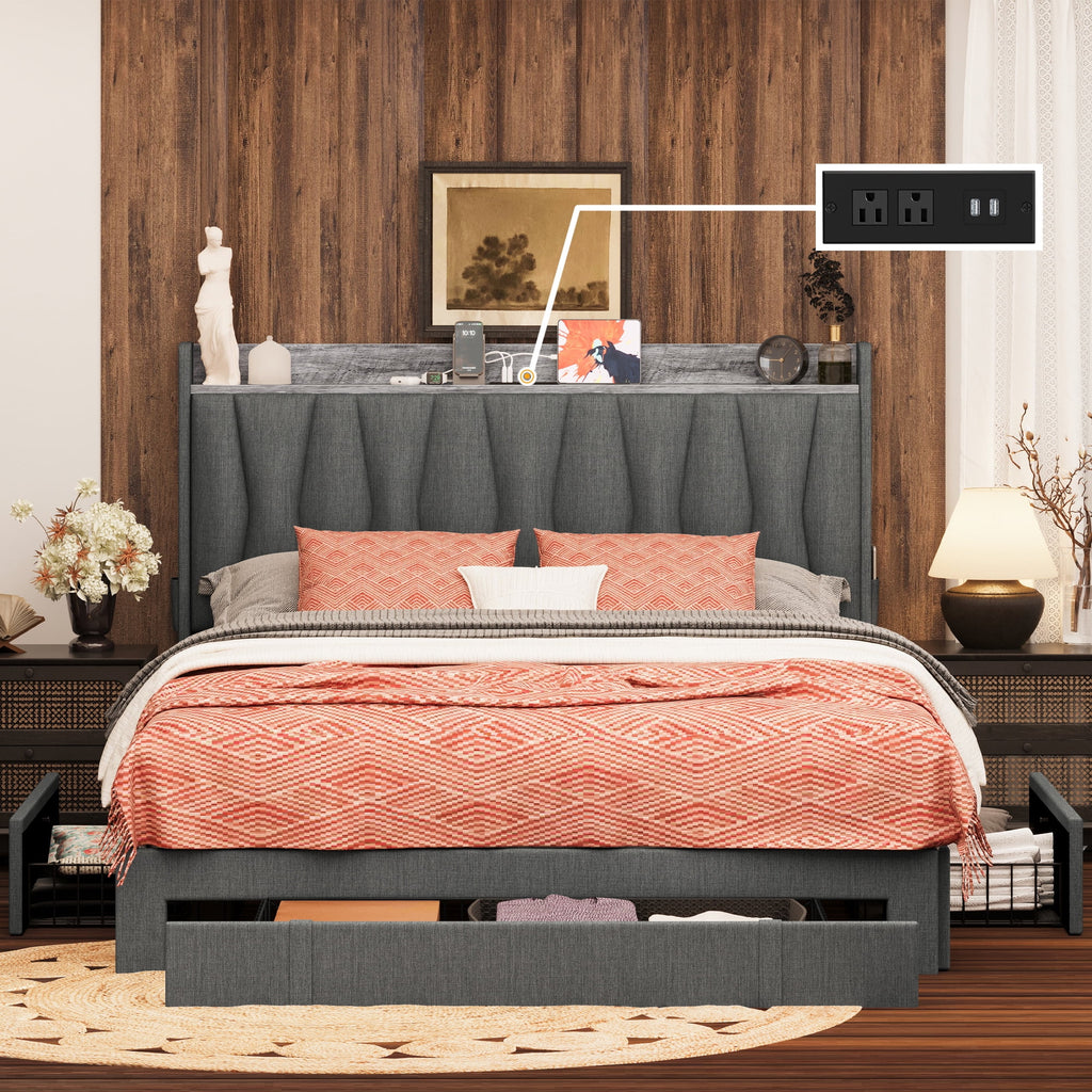 Queen Size Upholstered Storage Bed Frame with 3 Drawers K586