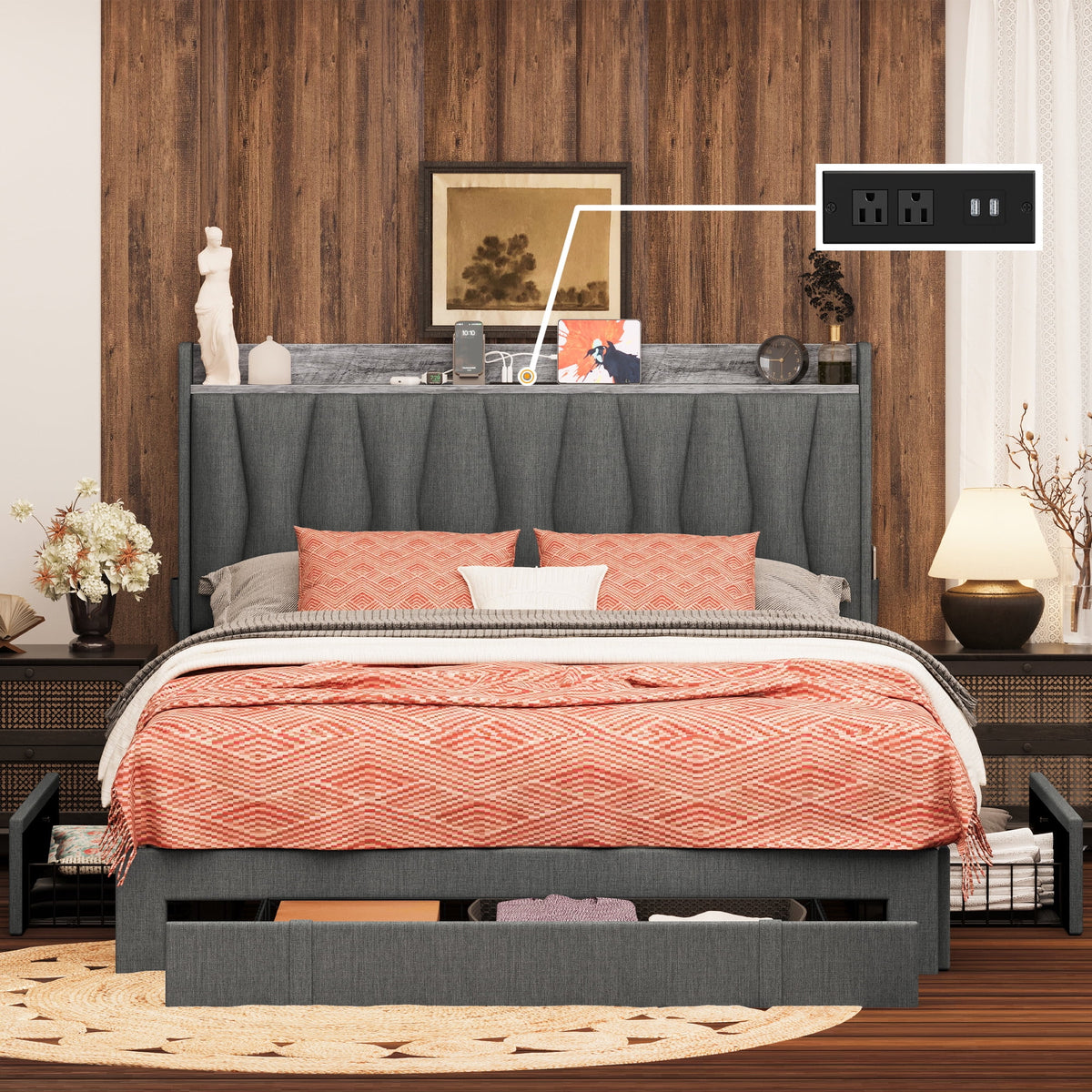 Queen Size Upholstered Storage Bed Frame with 3 Drawers K586